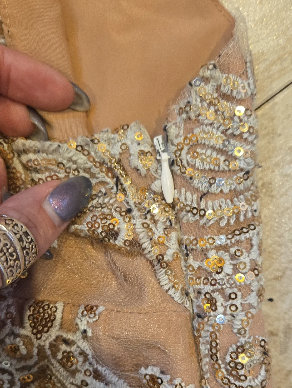 Free People Lace/Golden Sequin Overlay Double V Dress - Picture 7 of 10